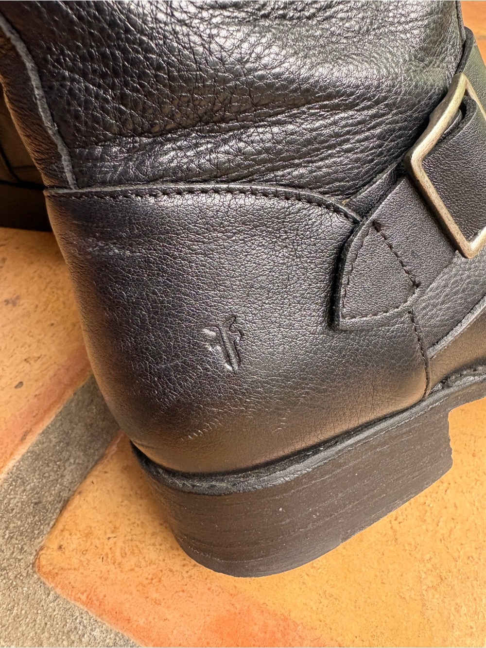 Frye Black Leather Double-Buckle Moto Boots, Size 8 - Picture 7 of 9